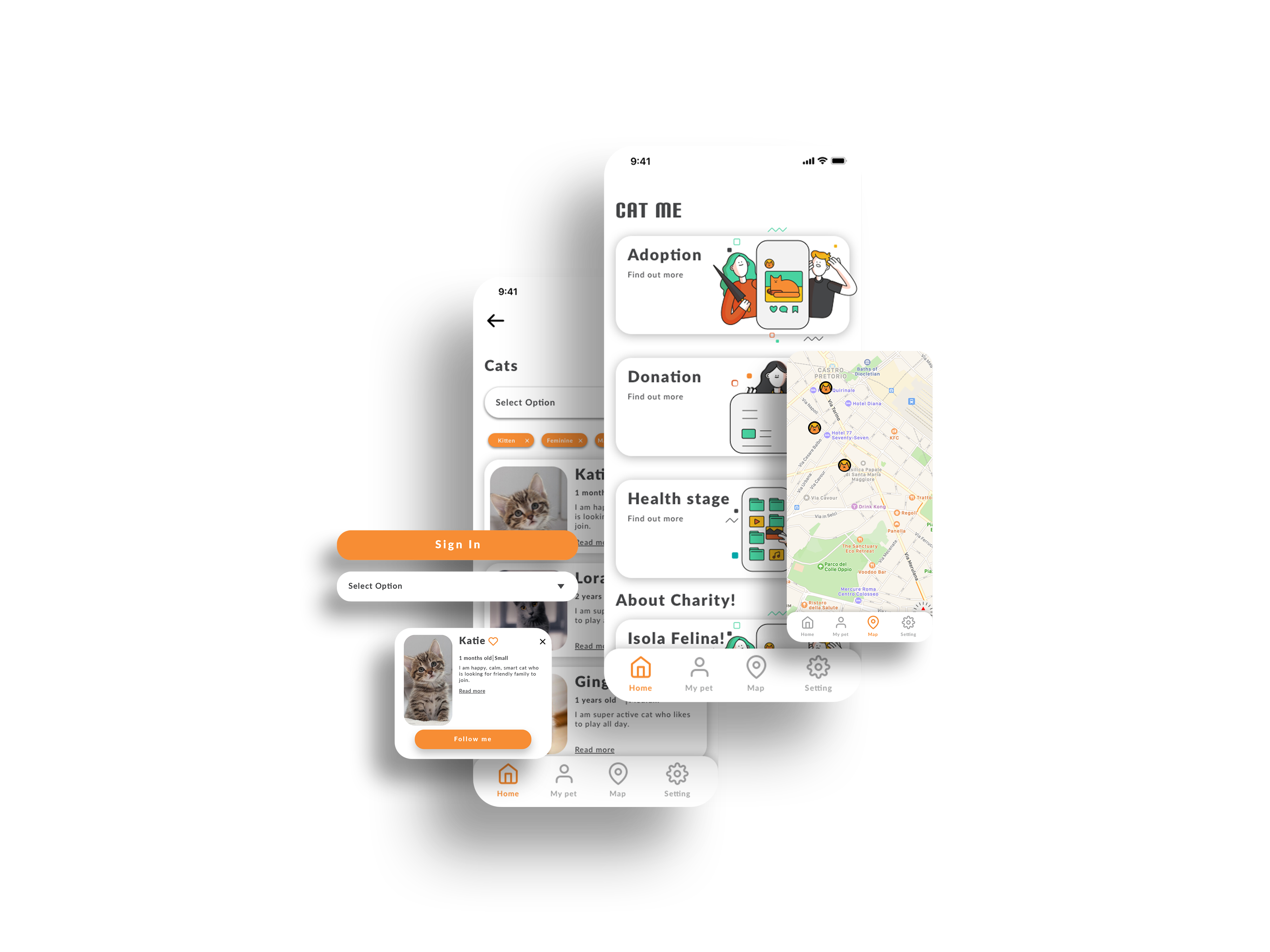 Cat Me — App screens overview